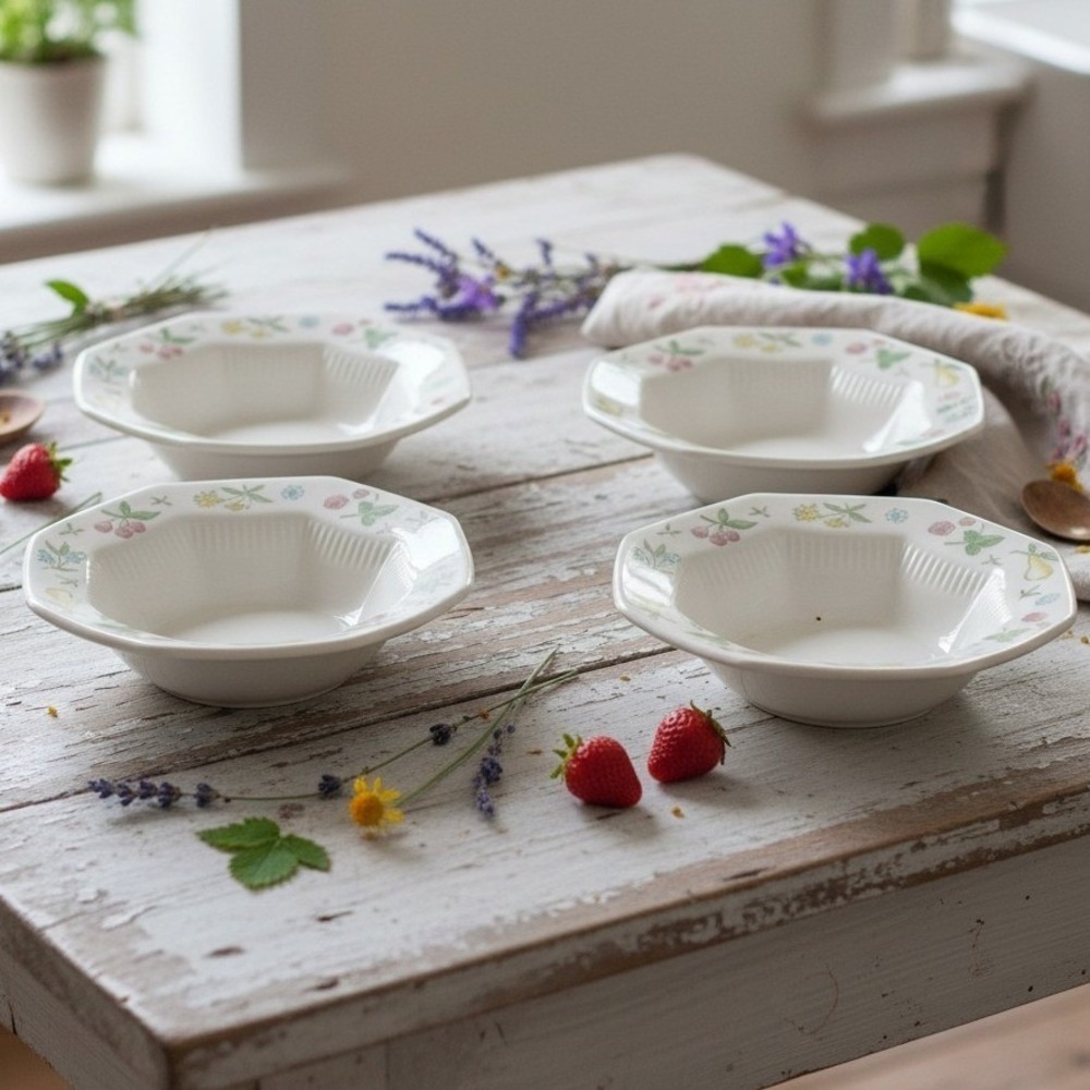 Independence Ironstone OLD ORCHARD 4 Berry Bowls Vintage Japan *